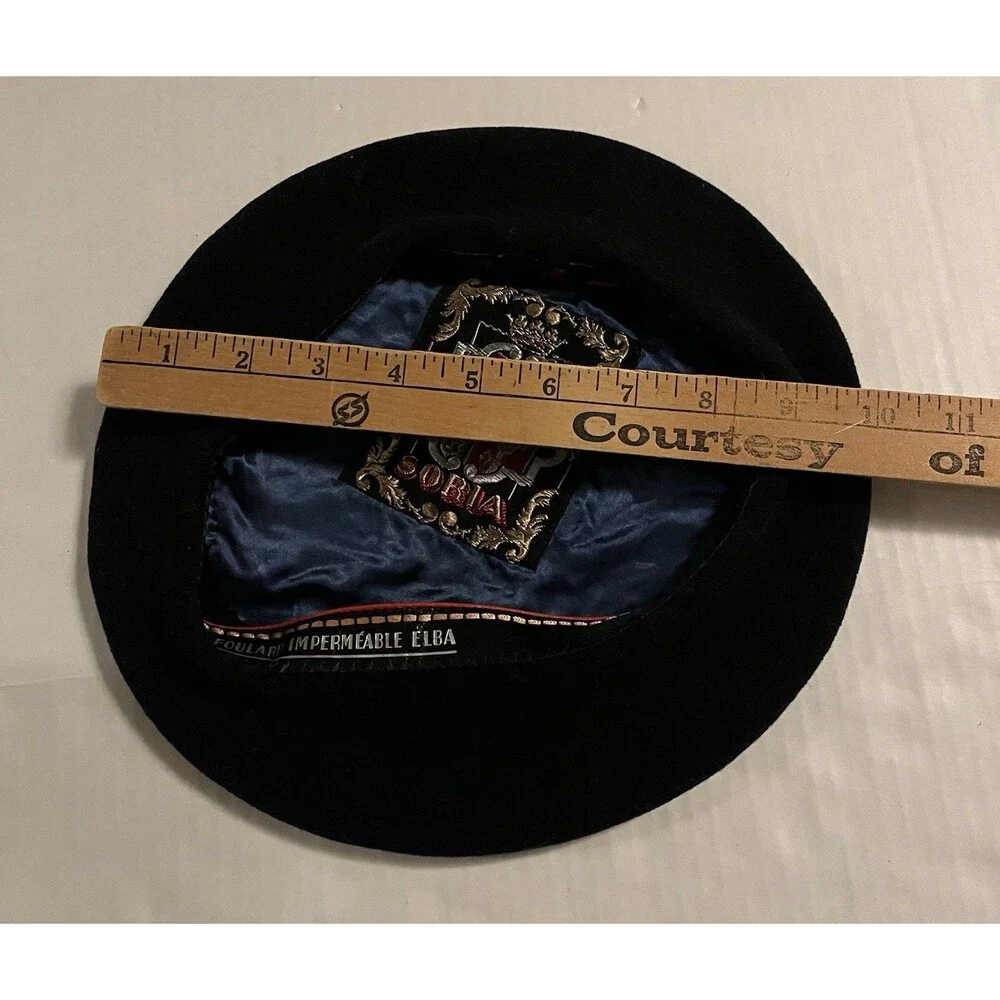 Soria Foulard Impermeable Elba Black Beret Hat Cap 9 1/2 (57) Wool French Che